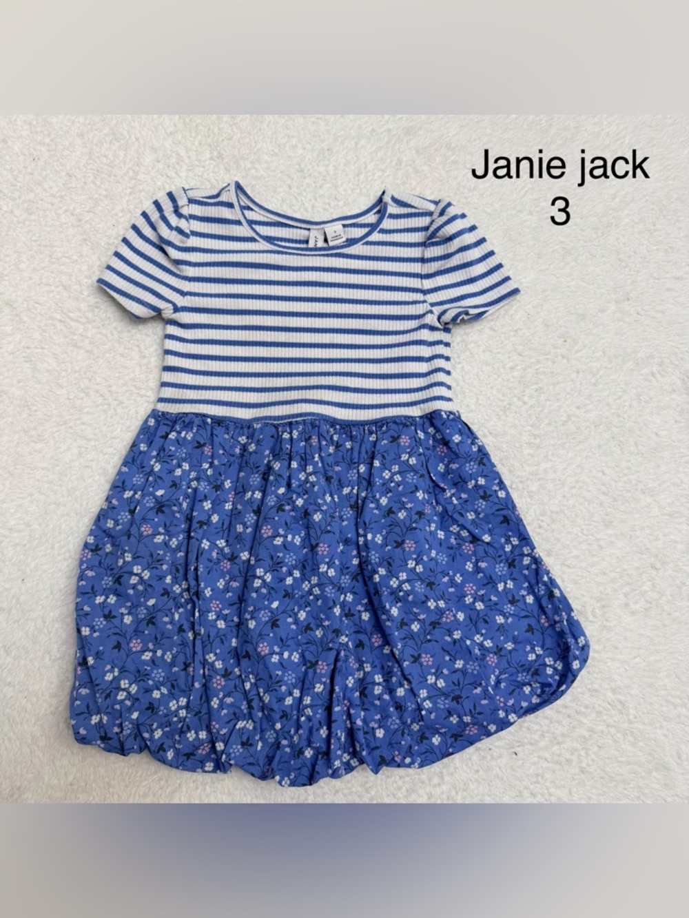 Janie and jack ditsy floral bubble hem ribbed striped top short sleeve dress 3